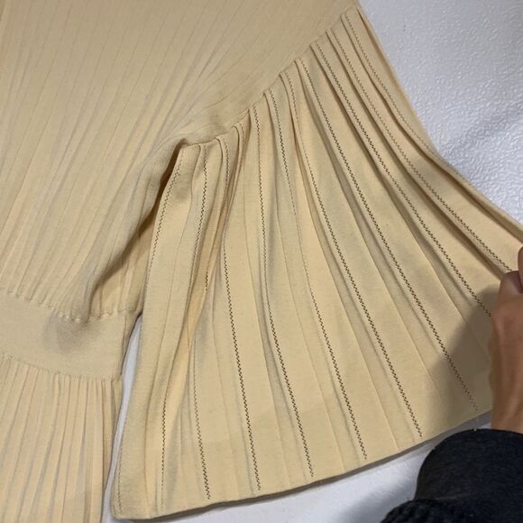 REBECCA TAYLOR SUPRESSED WAIST BUTTER YELLOW PLEATED BLOUSE SWEATER SMALL - Picture 4 of 6